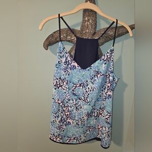 Source Unknown Blue and White Printed Spaghetti Strap Cami